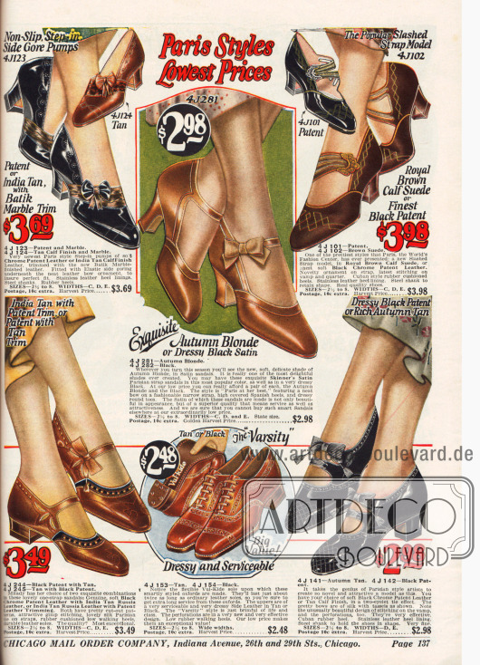 Elegante Pumps aus Satin, Kalbsleder oder Lackleder mit niedrigen Absätzen.