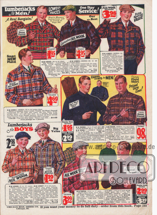 Kurze, hochgeschlossene Lumberjacks („Holzfällerjacken“) für Männer.