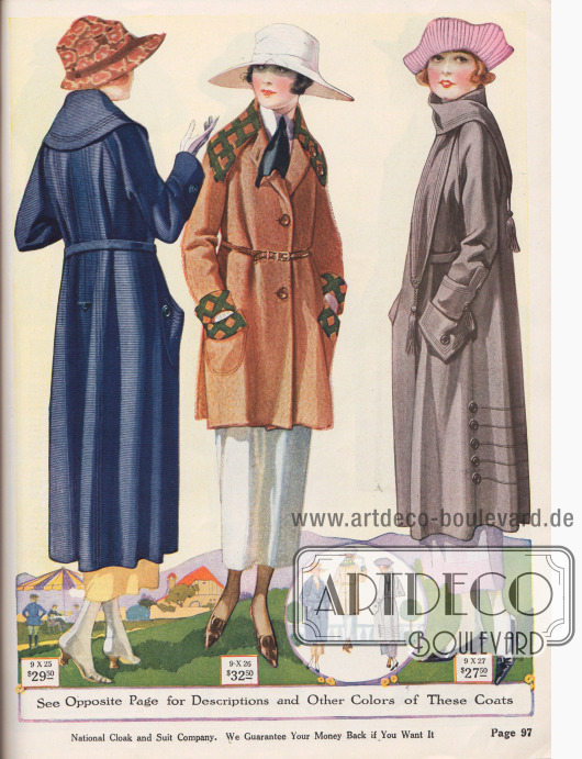 Damenmäntel mit groß gearbeiteten Taschen, Ärmeln und Kragen aus Woll-Poplin, Woll-Polo Stoff und Woll-Velours.