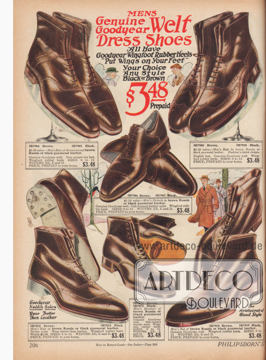 Etwas höherpreisige Herrenschuhe und Stiefeletten als auf Seite 205 für 3,48 $ das Paar.