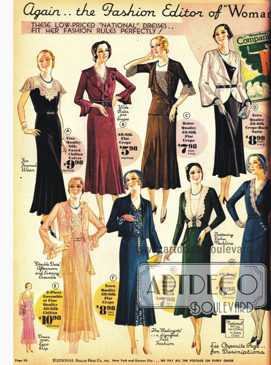 Jäckchen und Boleros sind bestimmend in der Mode 1931. Feminine Kleider für besondere Anlässe.