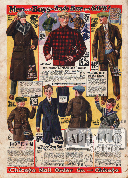 Herrenwintermode für Groß und Klein. Legere Mäntel, Holzfällerjacke und Anzüge.