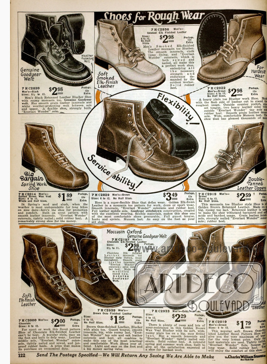 „Shoes for rough wear“. Arbeitsschuhe für starke Beanspruchung aus Elch oder Kalbsleder.