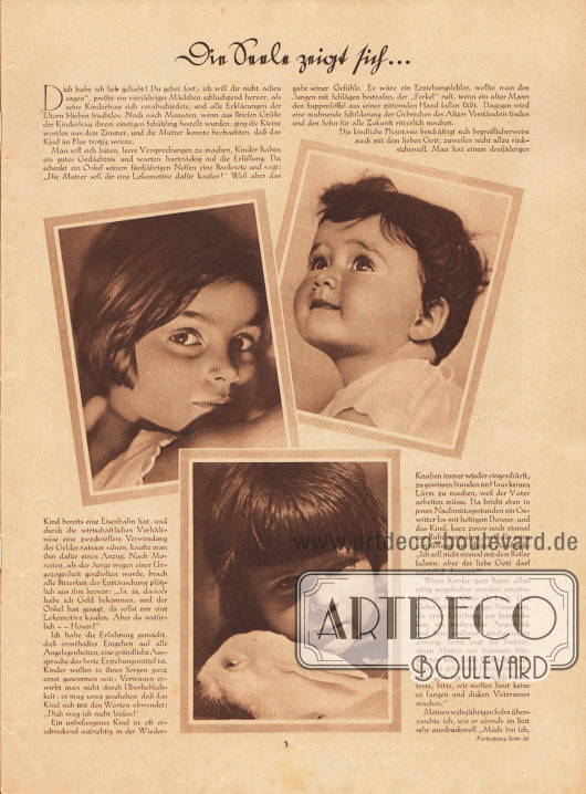 Artikel:
Eipper, Paul, Die Seele zeigt sich… . (aus dem Buch „Menschenkinder“ von Paul Eipper, Bilder Hedda Walther, Verlag Dietrich Reimer, Berlin).
Fotos: Hedda Walther (1894-1979).