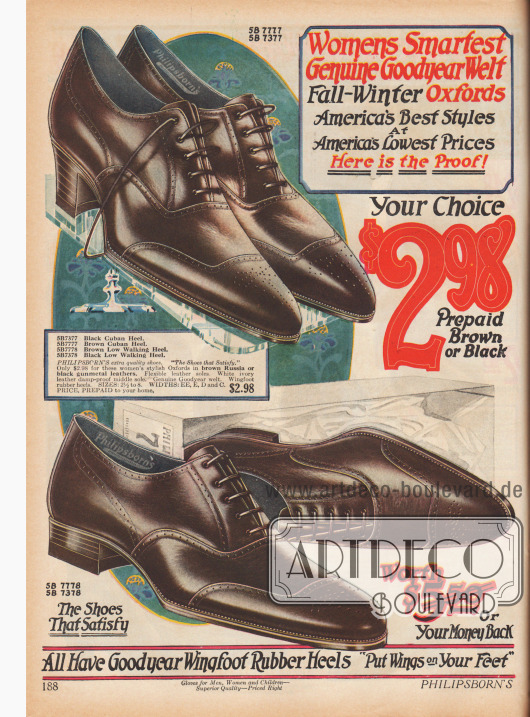 Oxfords für die Dame. Gern werden Oxfords mit niedrigen Absätzen für sportliche Aktivitäten getragen. Die Absätze sind aus Gummi der Firma Goodyear hergestellt.