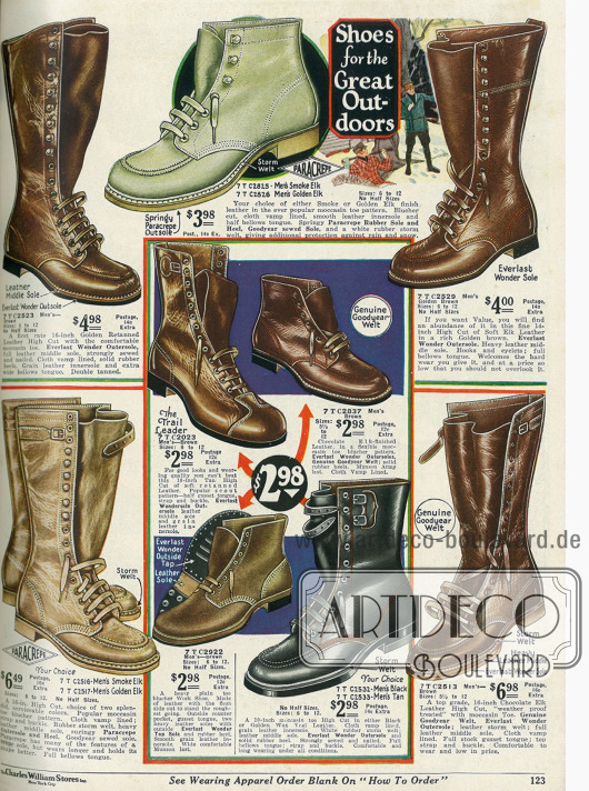 Hochgeschlossene Arbeitsstiefel - auch mit Riemenverschluss - für Männer.