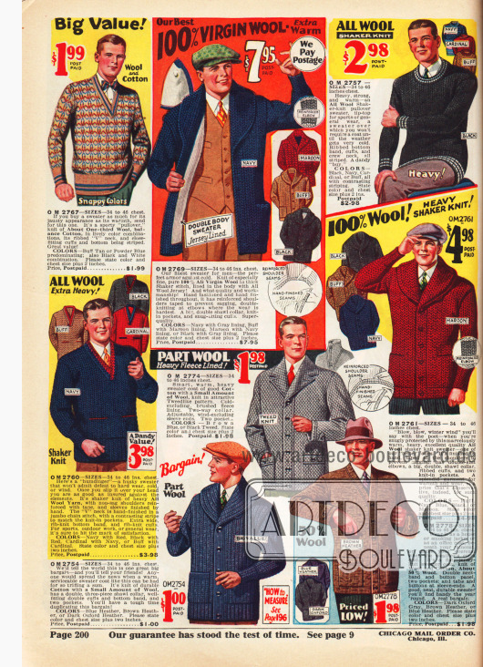 Pullover und Strickjacken (Cardigans) für Sport und kalte Tages für Männer aus Wolle und Baumwolle.