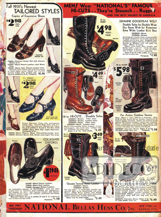 Links Damenschuhe. Rechts schwere Arbeitsstiefel für Männer.