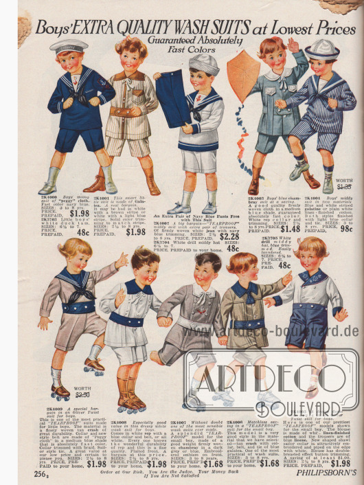 Spielanzüge (engl.: „rompers“) für kleine Jungen zwischen zwei und acht Jahren vorwiegend im Marinestil aus Baumwollstoffen, Jeansstoff, Chambray und Leinen. Die kurzen Hosen werden zumeist unter den Knöpfen der Oberkleidung befestigt.