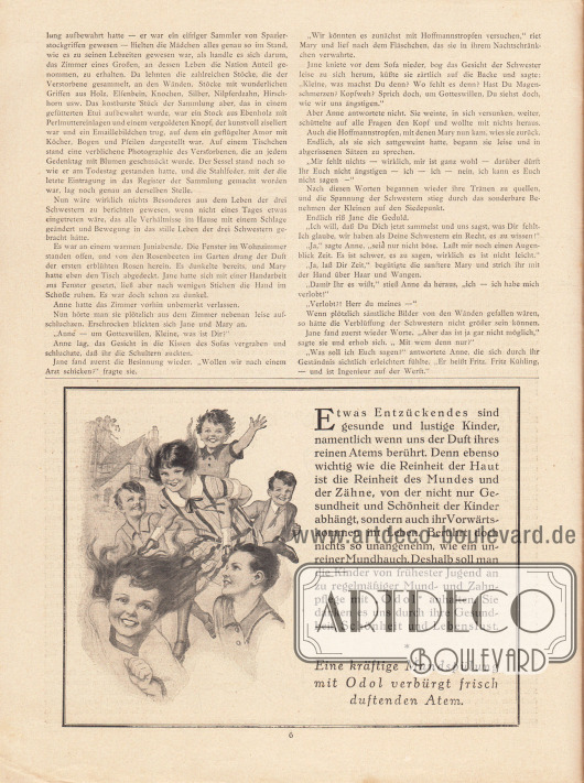 Artikel:
Scharrelmann, Wilhelm (1875-1950), Die drei Schwestern.
Werbung:
Odol Mundspülung und Zahnpflege.
Zeichnung: unsigniert/unbekannt.