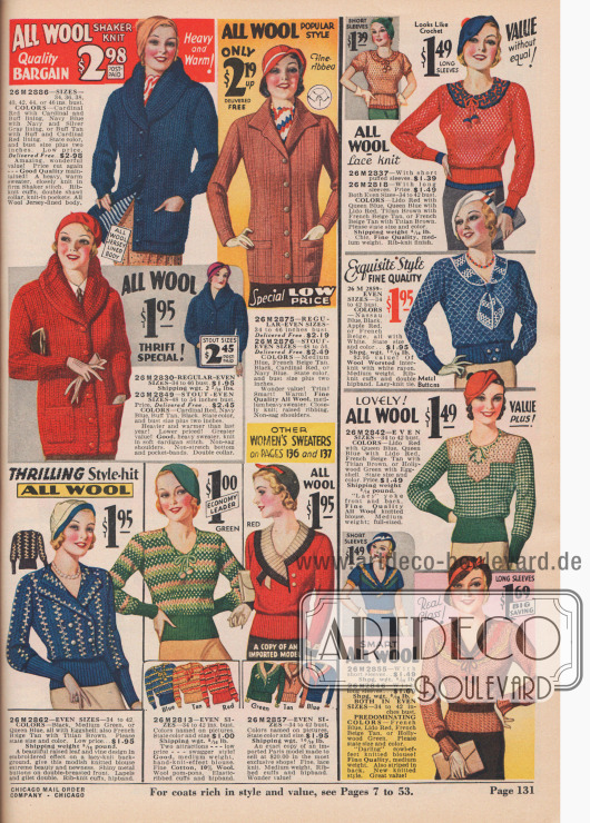 Farbenfrohe Strickpullover und Strickjacken.