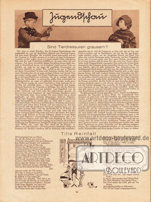 Artikel (Jugendschau):
O. V., Sind Tierdressuren grausam?
Reime: Tills Reinfall