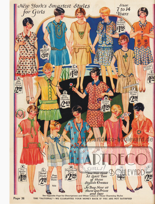 Kleidchen für 7 bis 14-jährige Mädchen die dem Flapper-Stil der Großen nachempfunden sind.