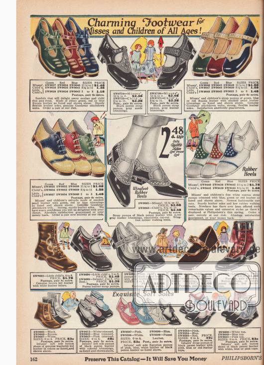 Schuhe und kurze Stiefeletten aus Veloursleder, Leder und Lackleder für kleine Mädchen und Kleinkinder mit flachen Gummisohlen und in unterschiedlichen farbigen Aufmachungen.