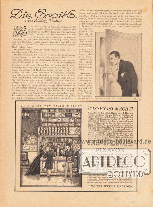 Artikel:
Welten, Heinz, Die Eroika.
Werbung:
Pixavon Haarshampoo, Lingner-Werke Dresden.