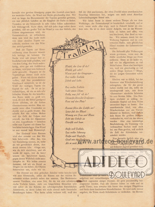 Artikel:
Neumann, Dr. R., Vom schönen Wohnen.
Malkowsky, Emil Ferdinand (1880-1967), Trallala!