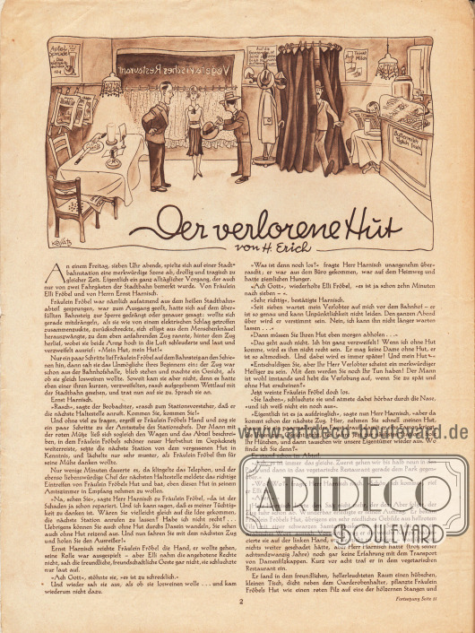 Artikel:
Erich, H., Der verlorene Hut.
Zeichnung: Hans Kossatz (1901-1985).