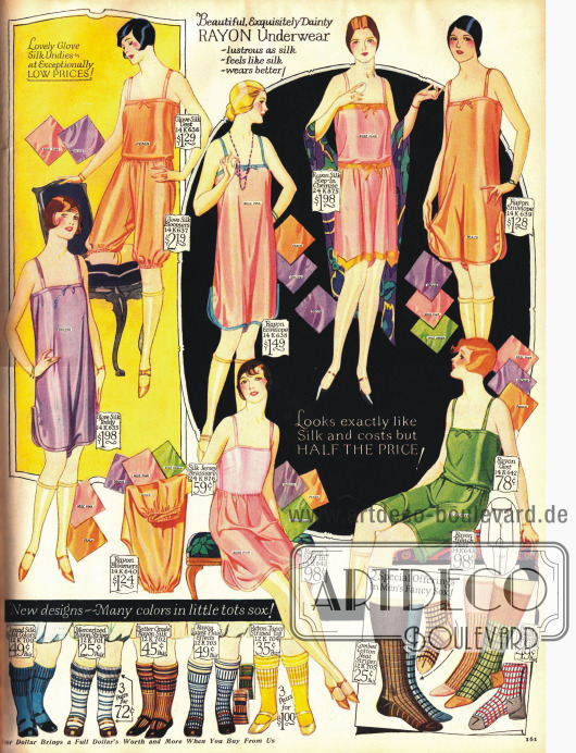 Damenunterwäsche aus Rayon. Die Unterwäsche ist meist ausschließlich in rosa, orange oder lila gehalten.