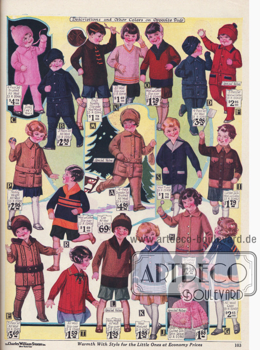 Kinderkleidung. Strickanzüge und Strickkleidchen für Kinder bis 4 Jahre.