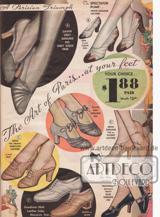 An der Schuhmode hat sich Anfang der 1930er Jahre kaum etwas geändert. Pumps, Oxfords und Schnallenschuhe.