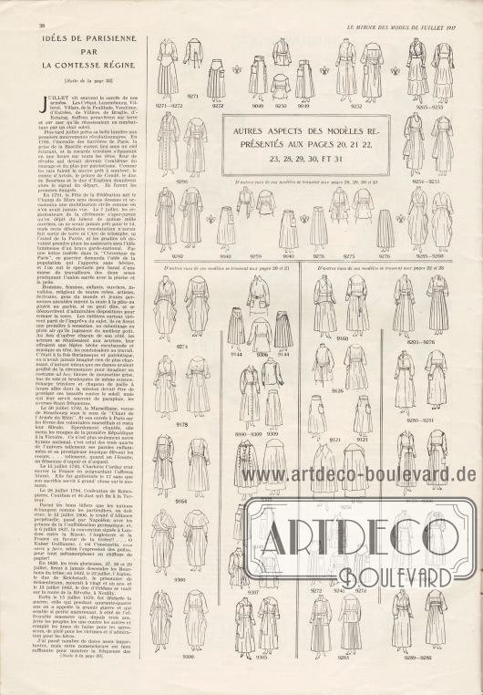 Artikel:
Comtesse Régine, Idées de parisienne par la comtesse régine.
Auf dieser Seite befinden sich die Vorder- sowie die Rückansichten der Modelle der Seiten 20-23 und 28-31.