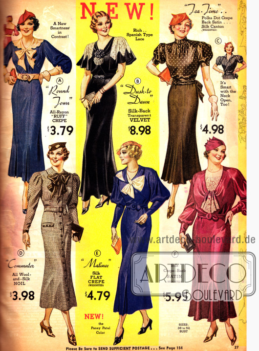 Kleider, Abendkleid und Kostüm in der aktuellen modischen Linie von 1933.