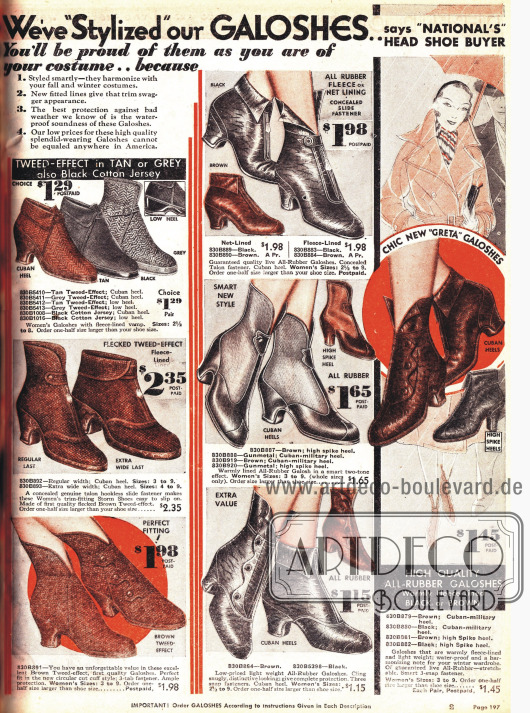 Galoschenüberschuhe passend für jeden Damenschuh und für jedes schlechte Wetter. Galoschen mit Tweed-Effekt, mit Reißverschluss oder auch mit Druckknöpfverschluss.