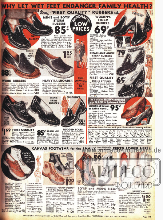 Galoschen für Männer und auch Frauen. Sportschuhe für die ganze Familie sind unten im Bild.