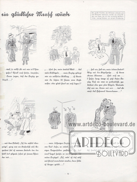 Gezeichnete, komische Geschichte mit dem Titel „Wie ich durch Hänsel wieder ein glücklicher Mensch wurde“.
Illustration/Zeichnung und Text: Paul Simmel (1887-1933).