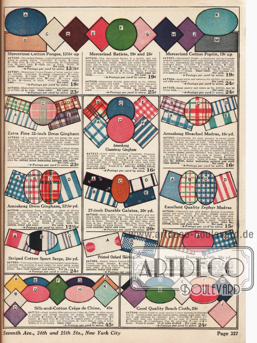 Gingham, Chambray-Gingham, Madras, Baumwoll-Serge, Galatea und Baumwoll-Crêpe de Chine für Sportröcke und einfache Kleider.