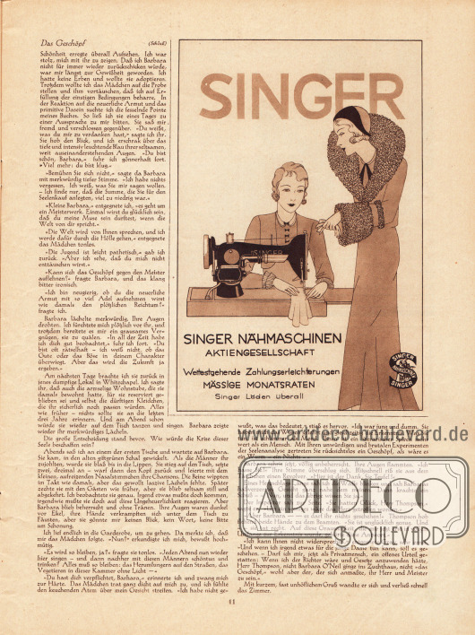Artikel:
O. V., Das Geschöpf.
Werbung:
Singer Nähmaschinen AG