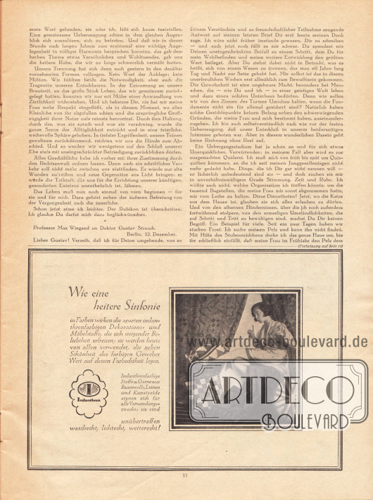 Artikel:
Fulda, Ludwig, Der Pelz beim Kürschner.
Werbung:
Indanthren, Dekorations- und Möbelstoffe.