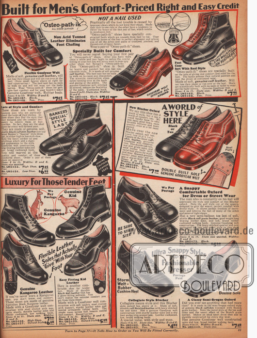 Elegante Anzugschuhe und Schnür-Stiefeletten für Männer aus Ziegen-, Rinds- oder auch Känguruleder. Die Schuhe versprechen angenehmen Tragekomfort auch für empfindliche Männerfüße. Hübsche Nähte und kunstvolle Perforationen versprechen auch eine schöne Optik.