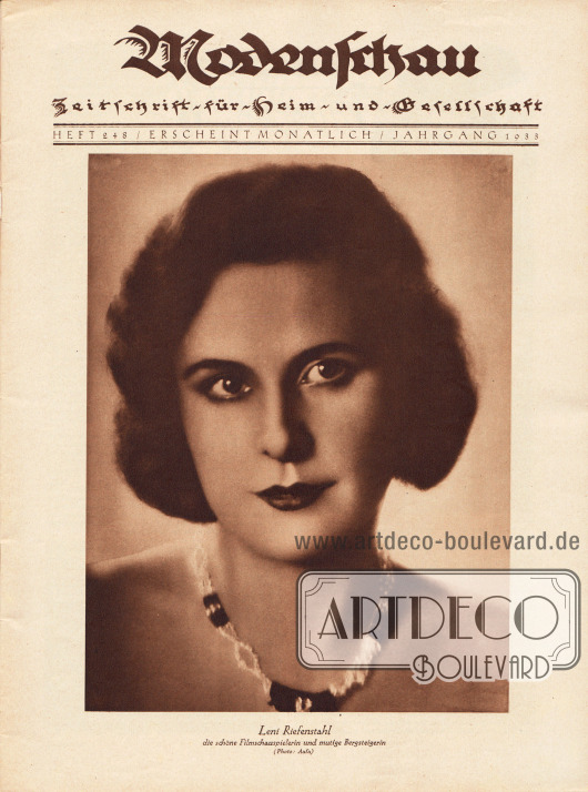 Titelblatt mit dem großformatigen Portrait der Filmschauspielerin, Bergsteigerin und späteren Filmregisseurin Leni Riefenstahl (1902-2003).
Foto: Aafa.