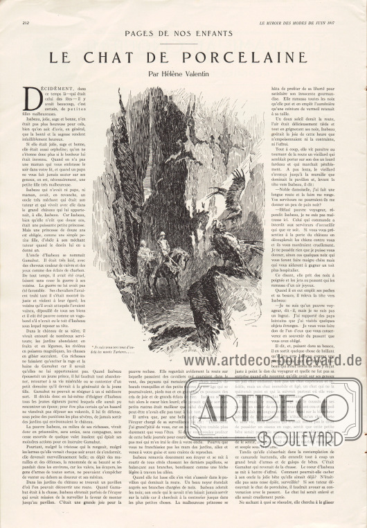 Artikel (Pages de nos enfants):
Valentin, Hélène, Le chat de porcelaine.
Illustration: unbekannt.