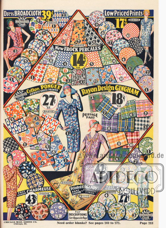 Günstige, bunt bedruckte Stoffe zum Nähen von Kleidern wie Breitgewebe, Perkal (Batist), Baumwoll-Pongee, Gingham, Charmeuse (Seidengewebe) und Batist.