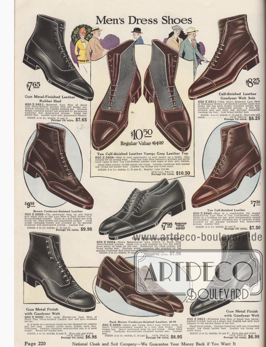 Anzugschuhe und Stiefelletten in Braun und Schwarz für den eleganten Herrn. Die Schuhe kosten bis zu 10,50 $.