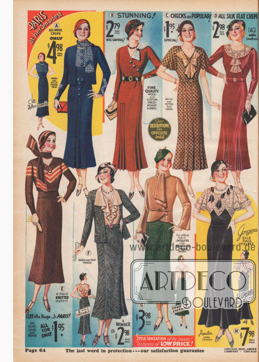 Enge Taillen und niedrige Rocksäume kennzeichnen die Mode 1932.