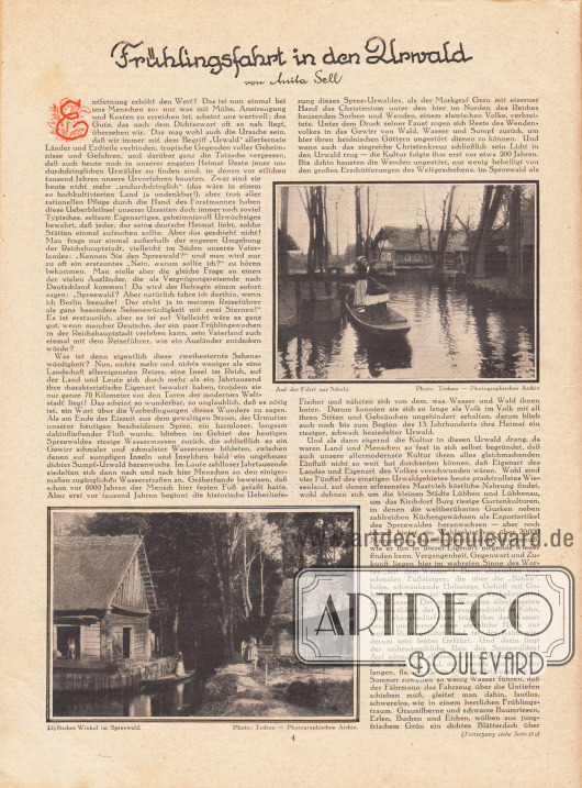 Artikel:
Sell, Anita, Frühlingsfahrt in den Urwald.
Mit zwei Fotografien aus dem Spreewald.
Fotos: Techno - Photographisches Archiv.