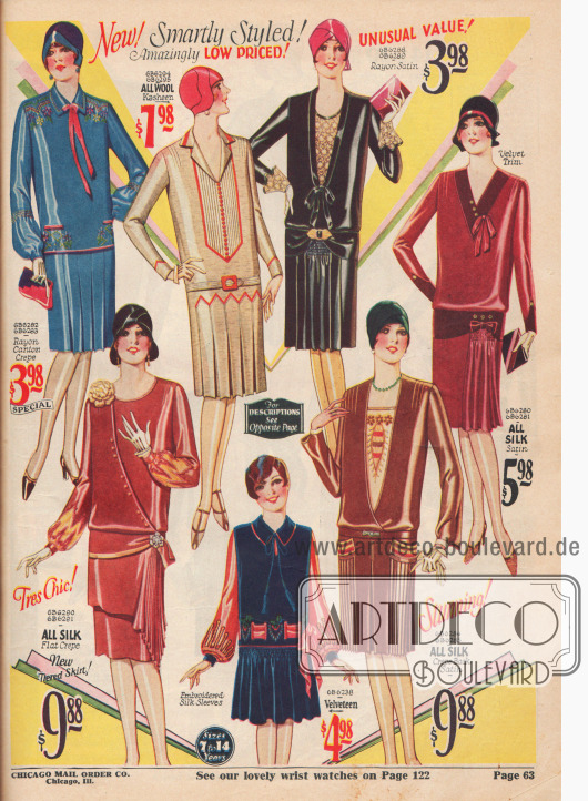 Kleider aus Seide, Samt, Rayon-Satin und Wolle.