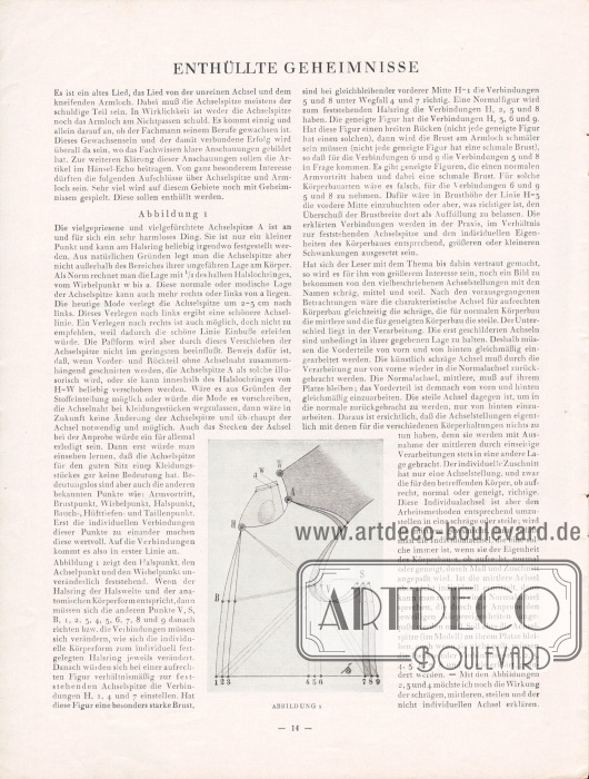 Artikel:
O.V., Enthüllte Geheimnisse.
Passend zum Bericht wird eine Abbildung mit einem zurechtgeschnittenen Stoffmuster zur Erläuterung gezeigt.