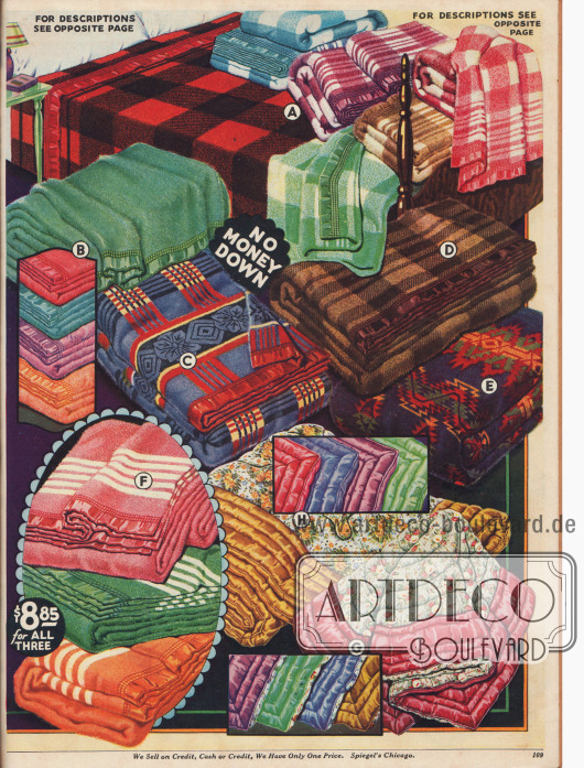 Einfarbige oder gemusterte Bett- und Wolldecken aus Wollstoffen, Kamelhaar, Alpaka, Rayon oder Satin.