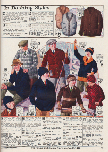 Winterkleidung aus Wolle für Männer und Jungen wie Mützen, Pullover, Jacken und Westen.