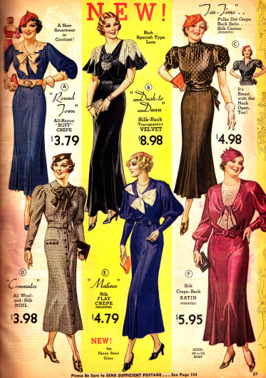 Kleider, Abendkleid und Kostüm in der aktuellen modischen Linie von 1933.