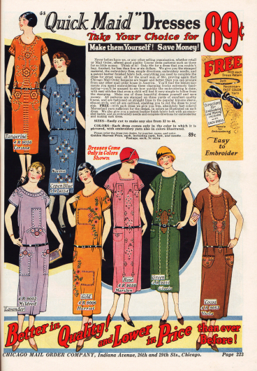 Leinenkleider mit mitgeliefertem Stickgarn zum selber besticken für 89¢. Bestellbar in verschiedenen Kleidergrößen und mit passendem Gürtel.