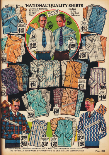 Anzughemden mit wahlweise anknöpfbaren Stehkragen oder angearbeiteten Kragen in variierenden Mustern und Farben. Holzfällerjacke unten links und ein Kricket Pullover unten rechts.